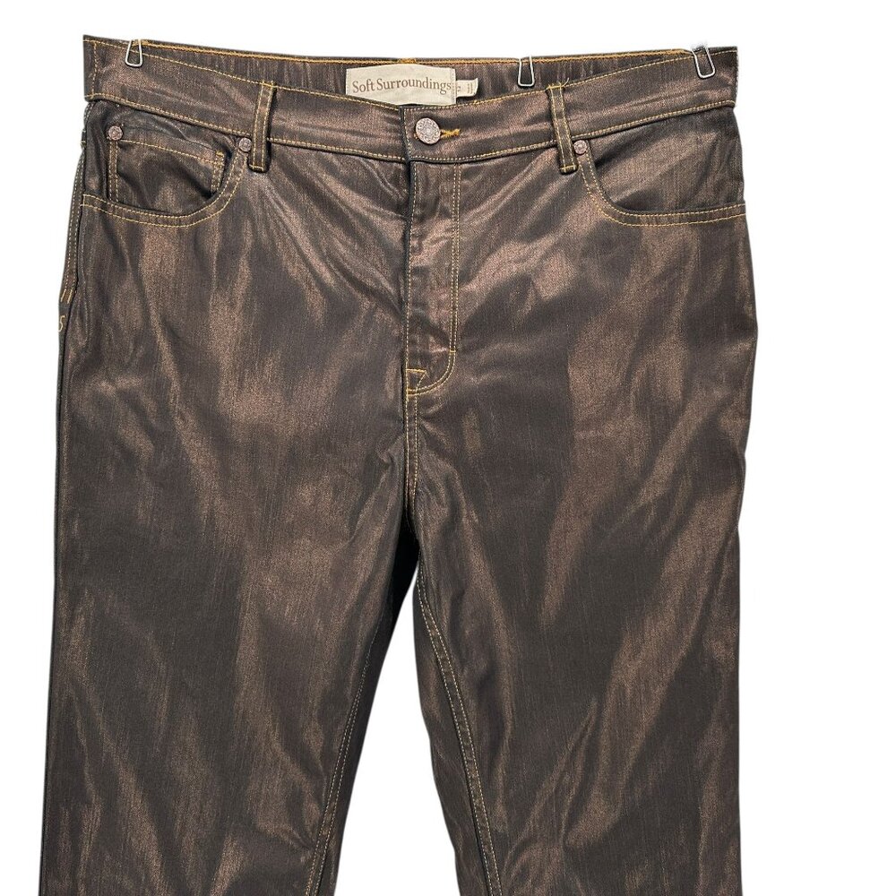 Soft Surroundings Womens 12 Jeans Mica Coated Straight Leg Bronze Shiny 5 Pocket - Picture 2 of 8